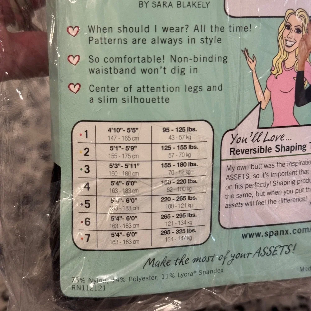 Assets by Sara Blakely Flipside Diamond Reversible Shaping Tights Black Size 4